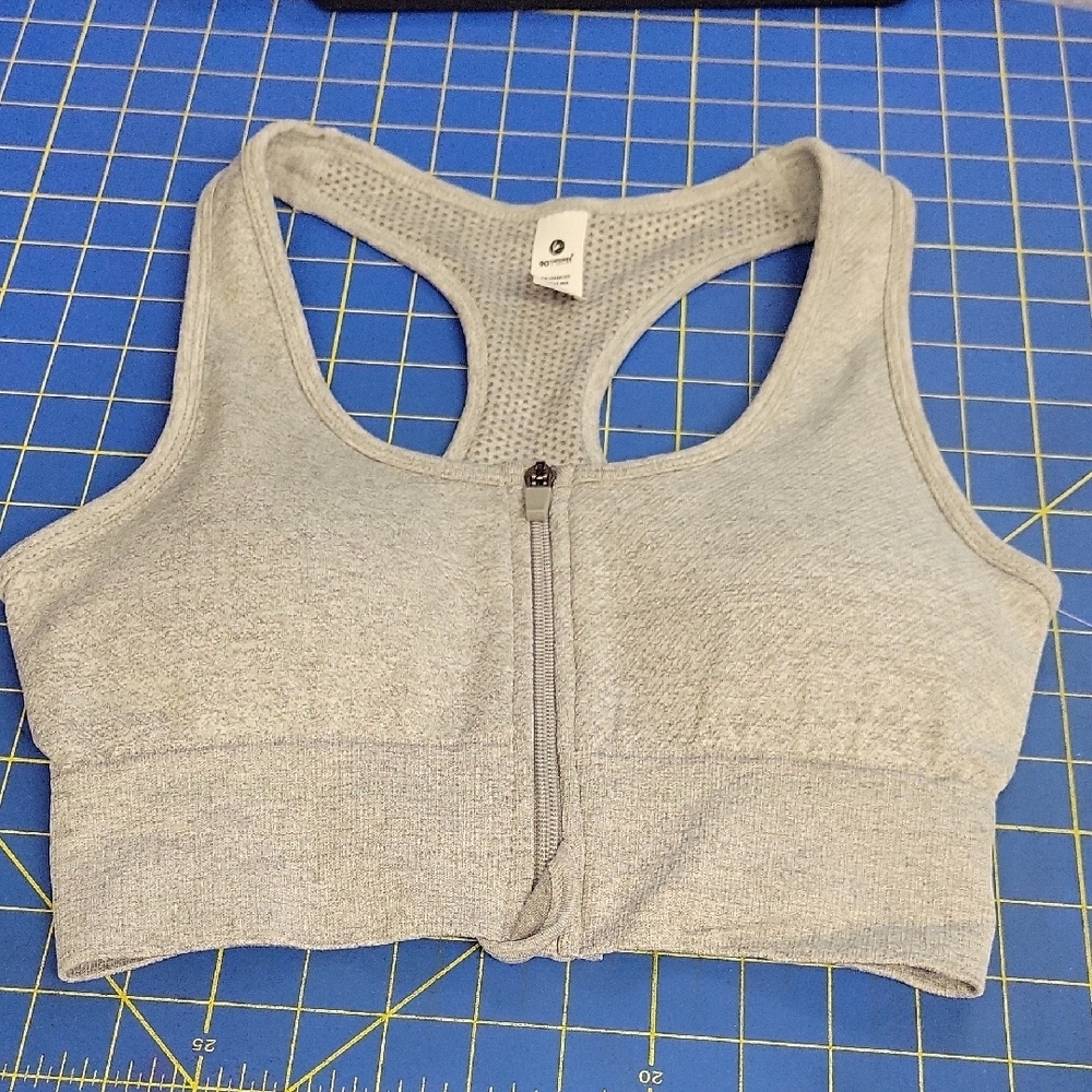 90 Degree by Reflex Amelia Rib Seamless Gray Zip-Front Sports Bra Small